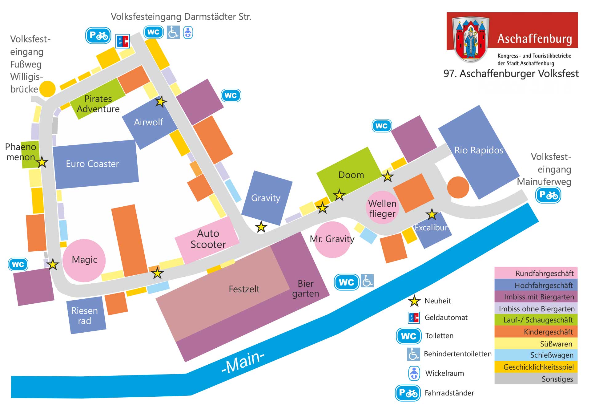 Lageplan der Attraktionen auf dem Aschaffenburger Volksfest