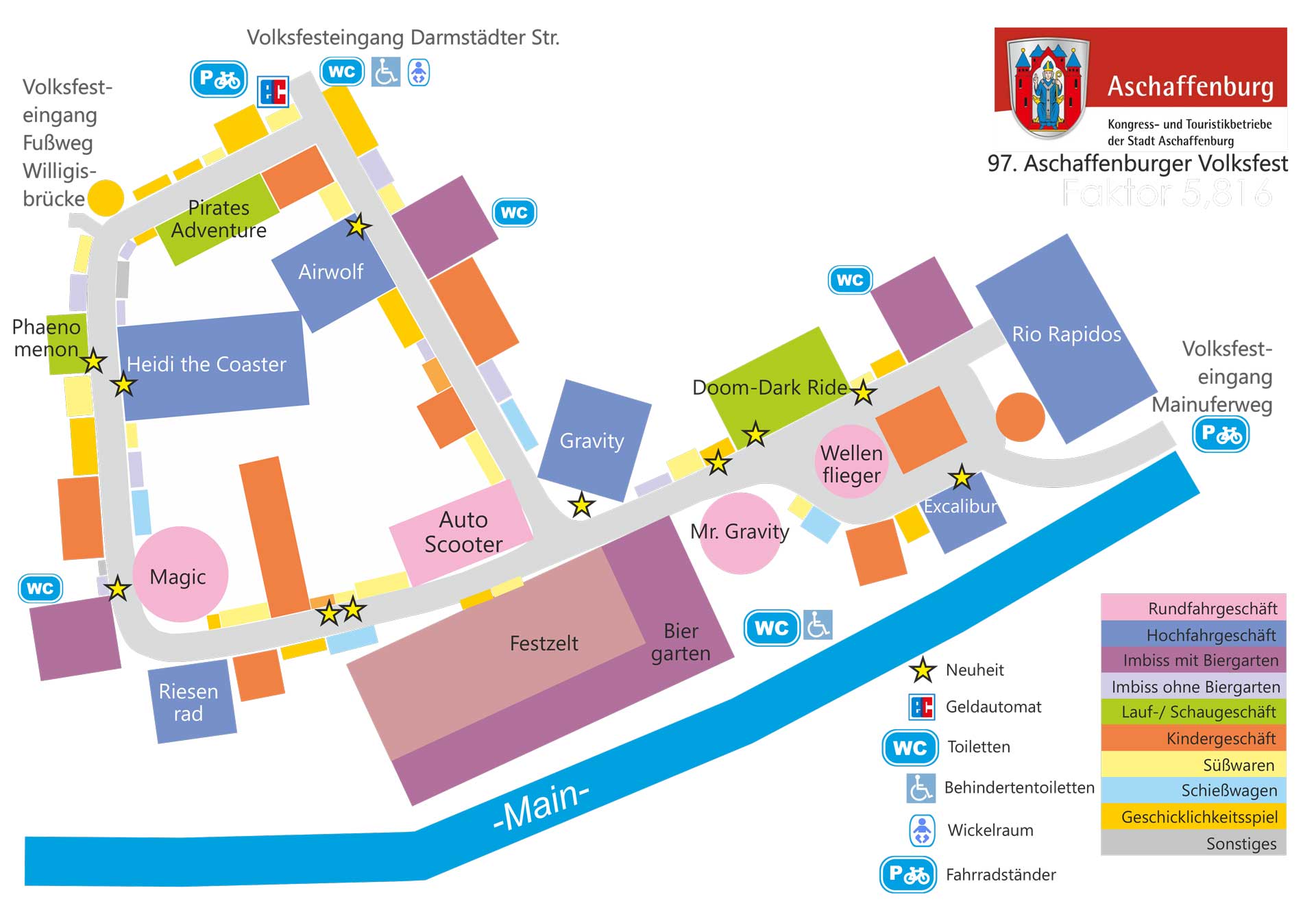 Lageplan der Attraktionen auf dem Aschaffenburger Volksfest