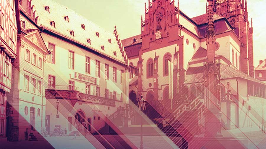 Illustrative Darstellung des Stiftsplatzes mit Stiftsmuseum und Stiftskirche